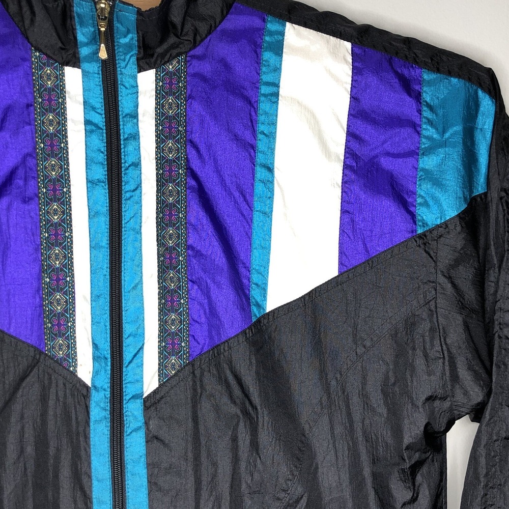 Bolo Spirit Men's Large Black Retro Windbreaker Full Zip Lined Track Jacket VTG - Picture 3 of 6